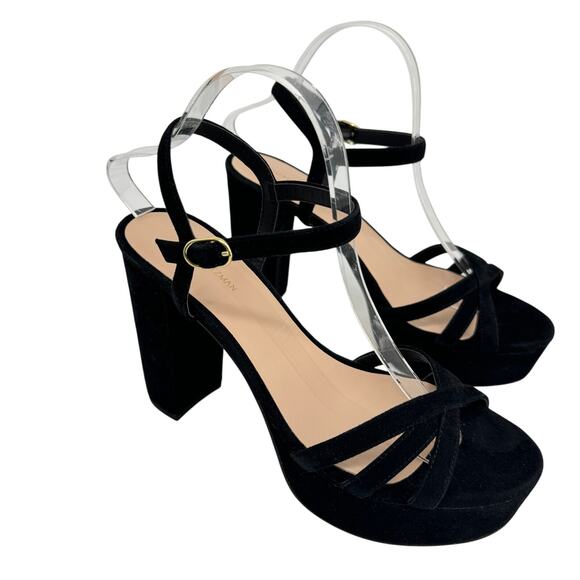 STUART WEITZMAN Keefa Block Heel
Suede Almond Toe Platform‎ Sandals Black - Picture 6 of 12